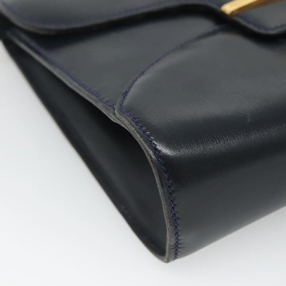 GUCCI Shoulder Bag Leather Navy Gold Auth 136145