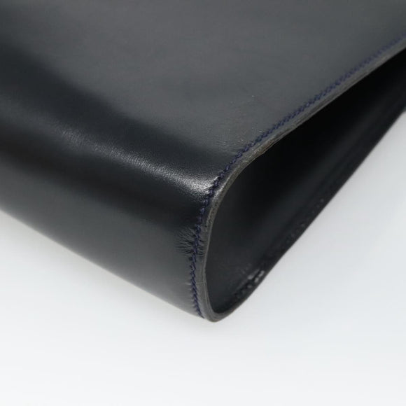 GUCCI Shoulder Bag Leather Navy Gold Auth 136145