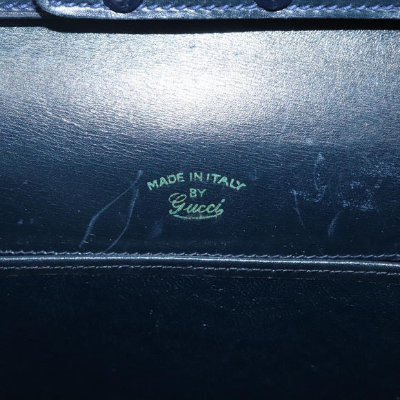 GUCCI Shoulder Bag Leather Navy Gold Auth 136145
