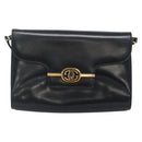 GUCCI Shoulder Bag Leather Navy Gold Auth 136145-13