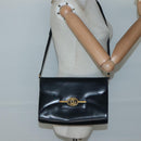 GUCCI Shoulder Bag Leather Navy Gold Auth 136145-20