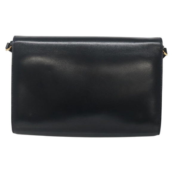 GUCCI Shoulder Bag Leather Navy Gold Auth 136145