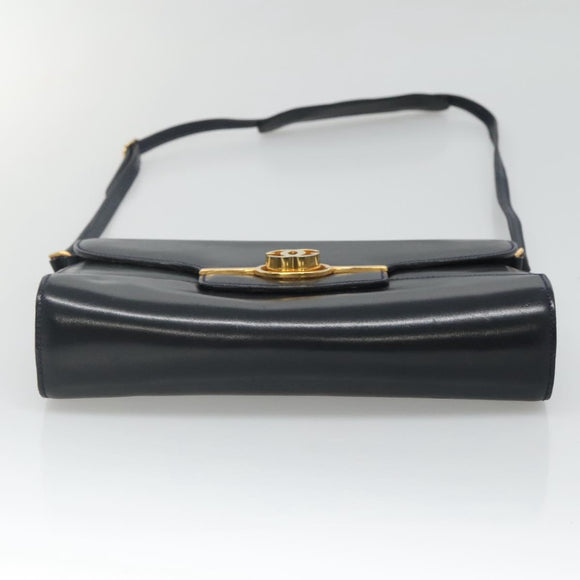 GUCCI Shoulder Bag Leather Navy Gold Auth 136145