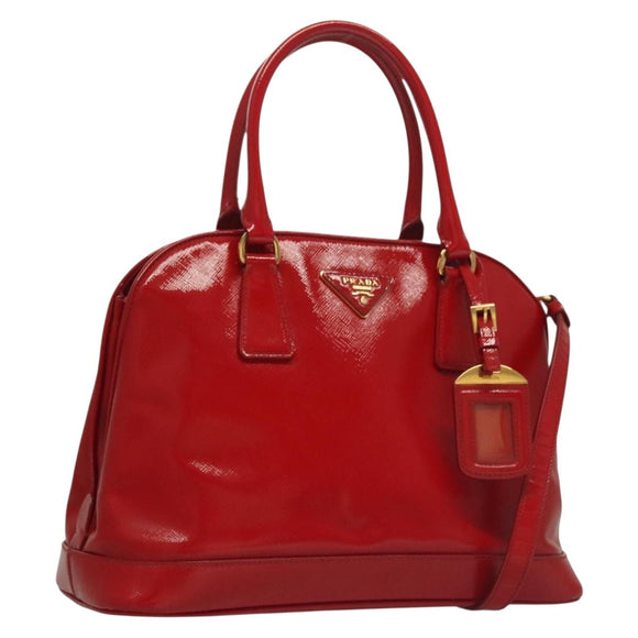PRADA Hand Bag Safiano leather 2way Red Gold Auth 136147