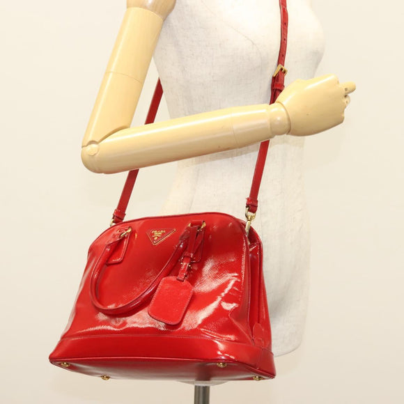 PRADA Hand Bag Safiano leather 2way Red Gold Auth 136147