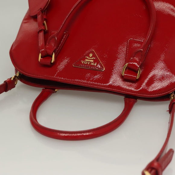 PRADA Hand Bag Safiano leather 2way Red Gold Auth 136147