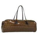 FENDI Zucchino Canvas Hand Bag Gold Brown Auth 136150-1