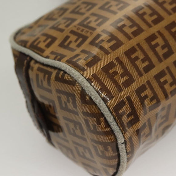 FENDI Zucchino Canvas Hand Bag Gold Brown Auth 136150