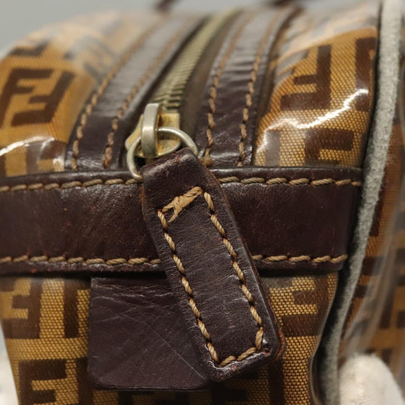 FENDI Zucchino Canvas Hand Bag Gold Brown Auth 136150