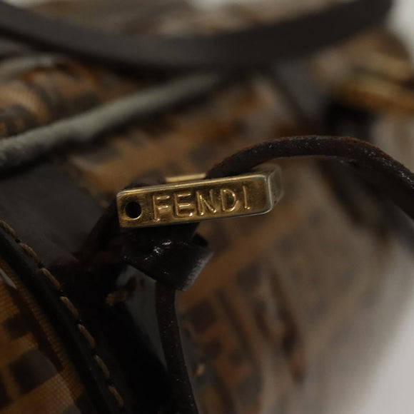 FENDI Zucchino Canvas Hand Bag Gold Brown Auth 136150