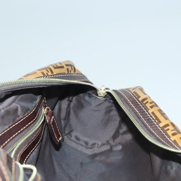 FENDI Zucchino Canvas Hand Bag Gold Brown Auth 136150