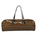FENDI Zucchino Canvas Hand Bag Gold Brown Auth 136150-13