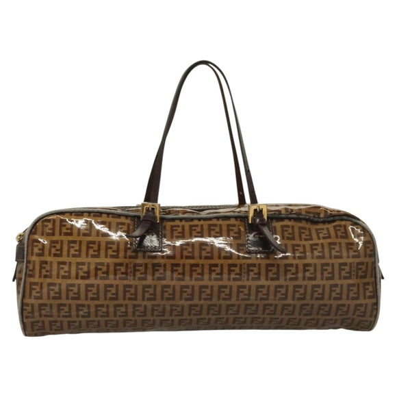 FENDI Zucchino Canvas Hand Bag Gold Brown Auth 136150