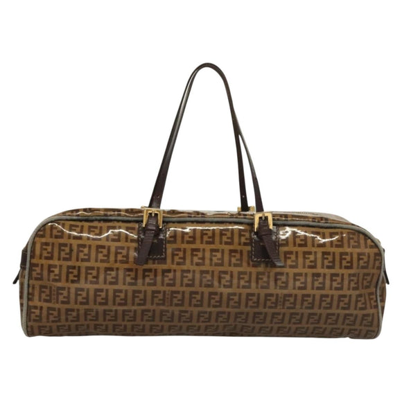 FENDI Zucchino Canvas Hand Bag Gold Brown Auth 136150