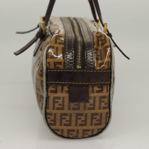FENDI Zucchino Canvas Hand Bag Gold Brown Auth 136150