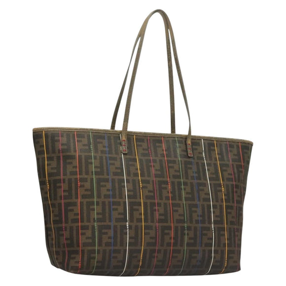 FENDI Zucca Canvas Tote Bag Brown Black Auth 136151