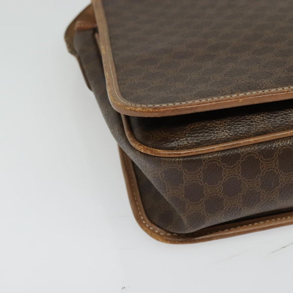 CELINE Macadam Canvas Shoulder Bag PVC Leather Brown Gold Auth 136153