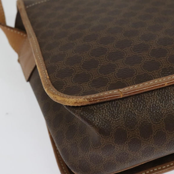 CELINE Macadam Canvas Shoulder Bag PVC Leather Brown Gold Auth 136153