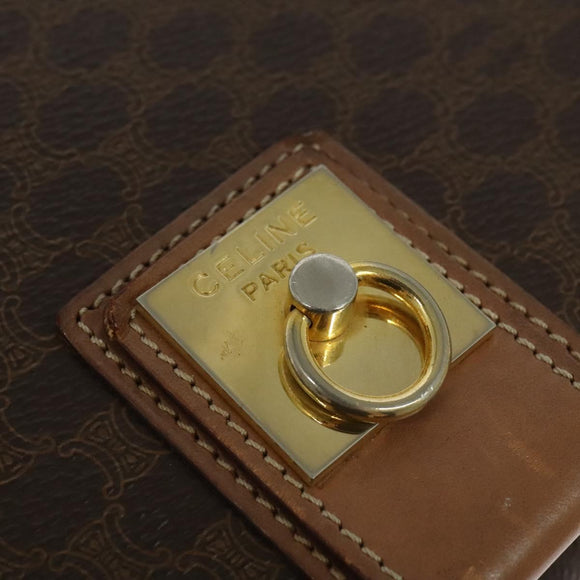 CELINE Macadam Canvas Shoulder Bag PVC Leather Brown Gold Auth 136153