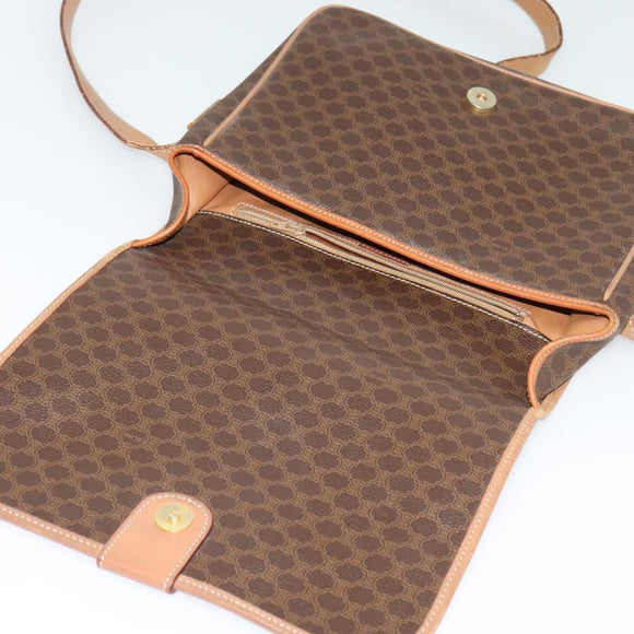 CELINE Macadam Canvas Shoulder Bag PVC Leather Brown Gold Auth 136153