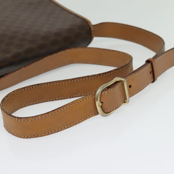 CELINE Macadam Canvas Shoulder Bag PVC Leather Brown Gold Auth 136153