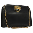 Salvatore Ferragamo Chain Shoulder Bag Leather Black Gold Auth 136157-1