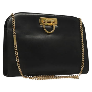 Salvatore Ferragamo Chain Shoulder Bag Leather Black Gold Auth 136157