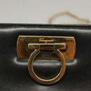 Salvatore Ferragamo Chain Shoulder Bag Leather Black Gold Auth 136157-17