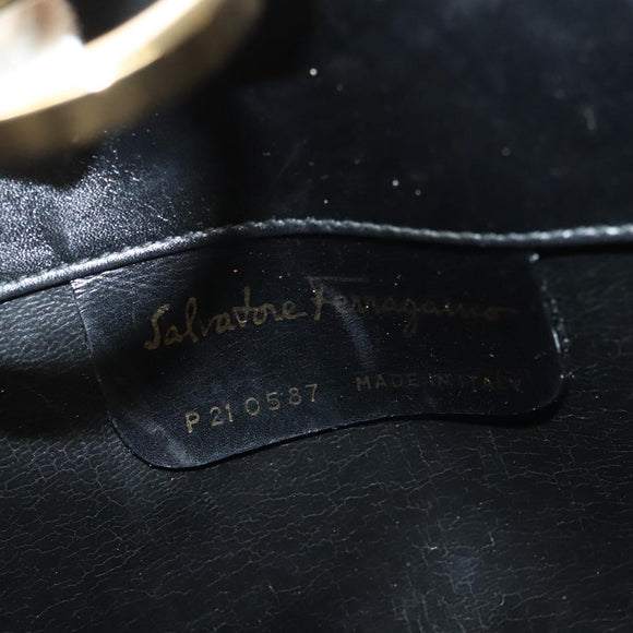 Salvatore Ferragamo Chain Shoulder Bag Leather Black Gold Auth 136157