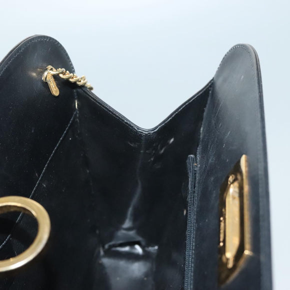 Salvatore Ferragamo Chain Shoulder Bag Leather Black Gold Auth 136157