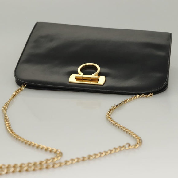 Salvatore Ferragamo Chain Shoulder Bag Leather Black Gold Auth 136157