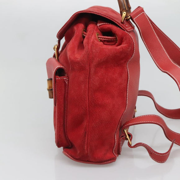 GUCCI Bamboo Backpack Suede Red Gold 003 2058 0016 Auth 136160