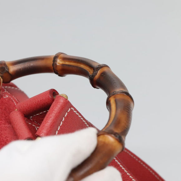 GUCCI Bamboo Backpack Suede Red Gold 003 2058 0016 Auth 136160