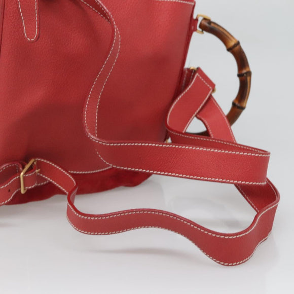 GUCCI Bamboo Backpack Suede Red Gold 003 2058 0016 Auth 136160