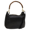 GUCCI Bamboo Shoulder Bag Leather 2way Black Gold 001 1781 1638 Auth 136183-1