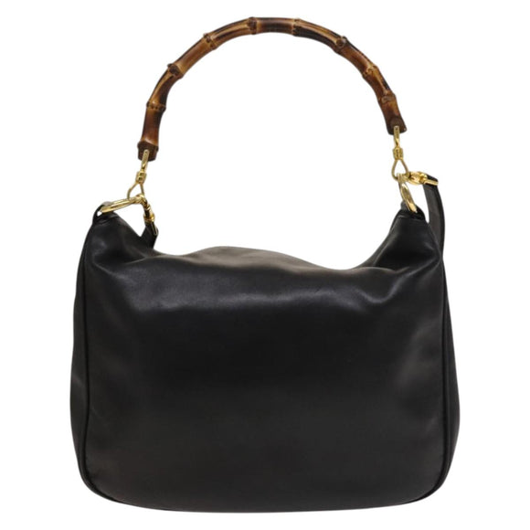 GUCCI Bamboo Shoulder Bag Leather 2way Black Gold 001 1781 1638 Auth 136183