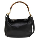 GUCCI Bamboo Shoulder Bag Leather 2way Black Gold 001 1781 1638 Auth 136183-2