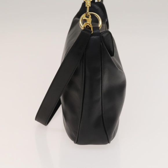 GUCCI Bamboo Shoulder Bag Leather 2way Black Gold 001 1781 1638 Auth 136183