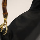 GUCCI Bamboo Shoulder Bag Leather 2way Black Gold 001 1781 1638 Auth 136183-6