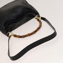 GUCCI Bamboo Shoulder Bag Leather 2way Black Gold 001 1781 1638 Auth 136183-7