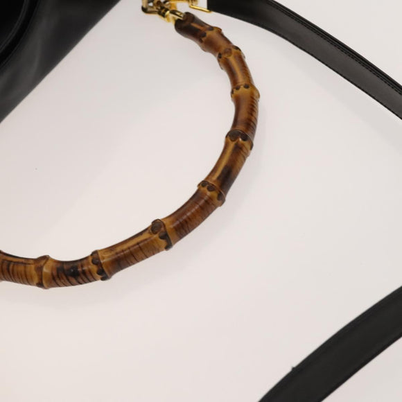 GUCCI Bamboo Shoulder Bag Leather 2way Black Gold 001 1781 1638 Auth 136183