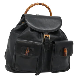 GUCCI Bamboo Backpack Leather Black Gold 003 2058 0016 Auth 136184