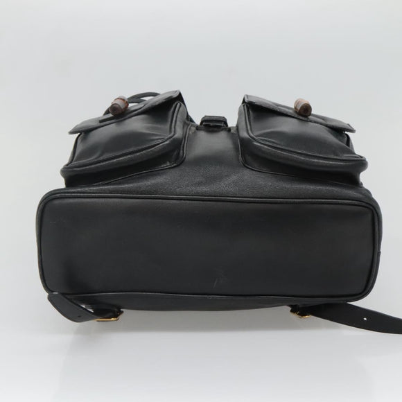 GUCCI Bamboo Backpack Leather Black Gold 003 2058 0016 Auth 136184