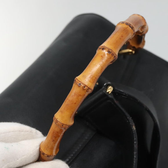 GUCCI Bamboo Backpack Leather Black Gold 003 2058 0016 Auth 136184