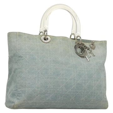Christian Dior Canage Hand Bag Denim Light Blue Silver Auth 136187