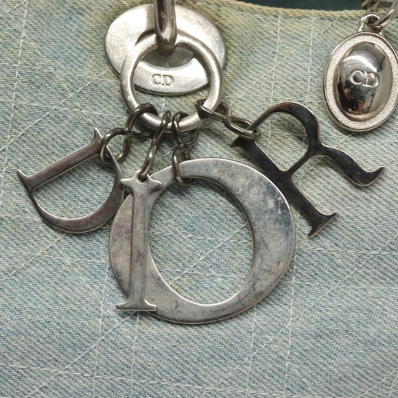 Christian Dior Canage Hand Bag Denim Light Blue Silver Auth 136187