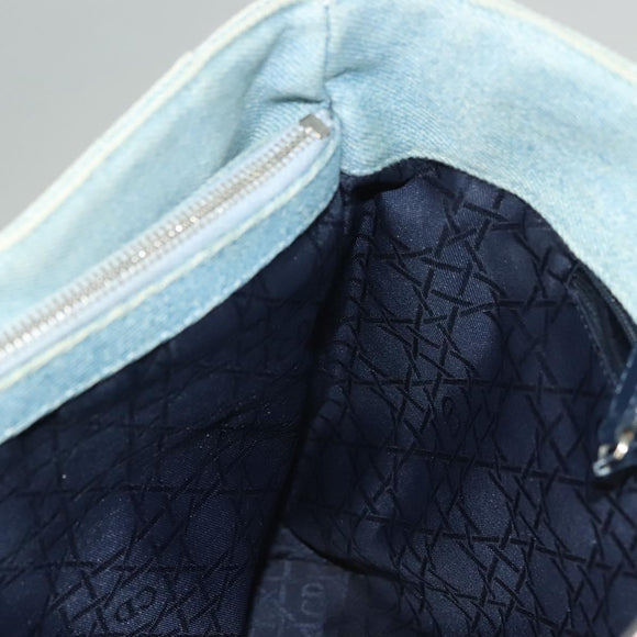 Christian Dior Canage Hand Bag Denim Light Blue Silver Auth 136187