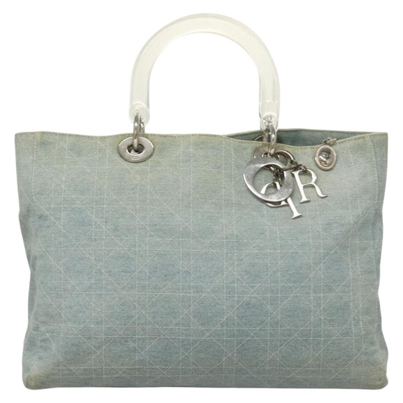 Christian Dior Canage Hand Bag Denim Light Blue Silver Auth 136187