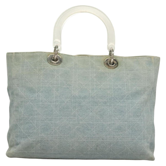 Christian Dior Canage Hand Bag Denim Light Blue Silver Auth 136187