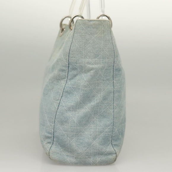 Christian Dior Canage Hand Bag Denim Light Blue Silver Auth 136187
